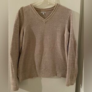 Croft & Barrow All Cotton Long Sleeve V Neck Thin Cable Knit Sweater XL Tan